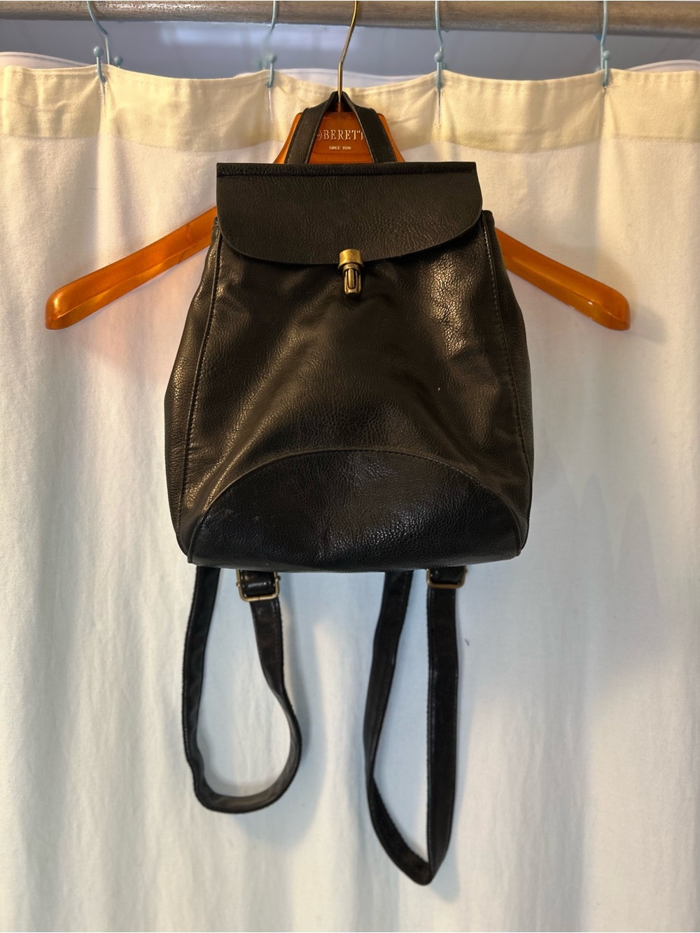 Black faux leather Backpack with Gold-Tone Clasp